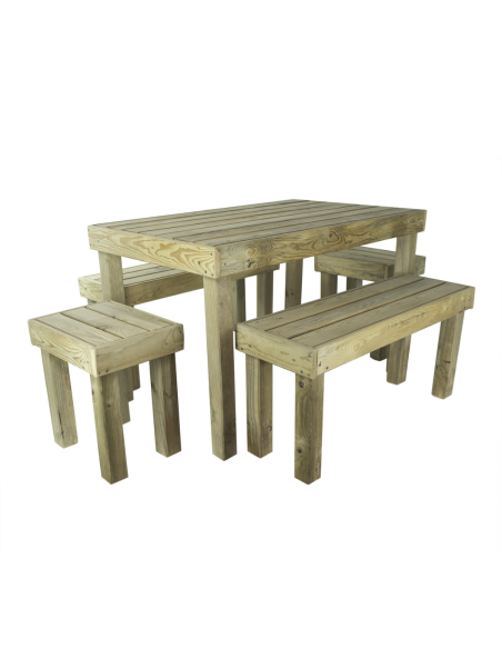 Conjunto de Mesa y 4 Bancos de Madera para Jardín | Vida Huerto