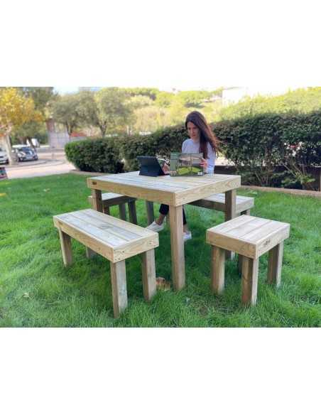 Conjunto de Mesa y 4 Bancos de Madera para Jardín | Vida Huerto