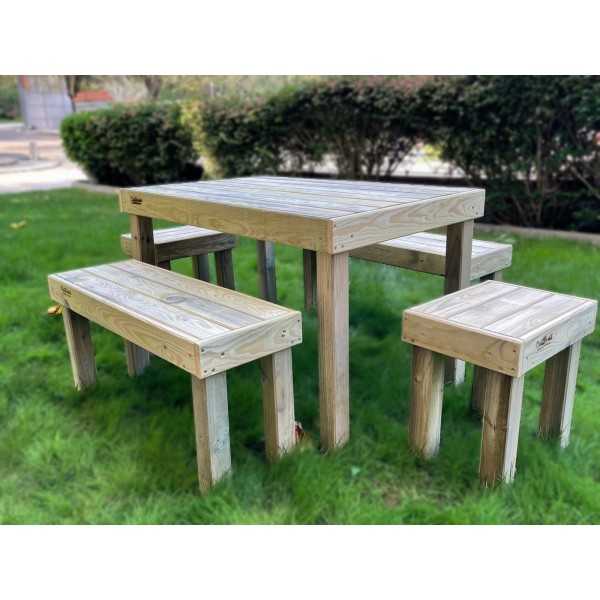 Conjunto de Mesa y 4 Bancos de Madera para Jardín | Vida Huerto