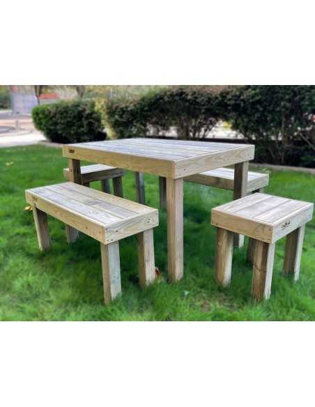 Conjunto de Mesa y 4 Bancos de Madera para Jardín | Vida Huerto