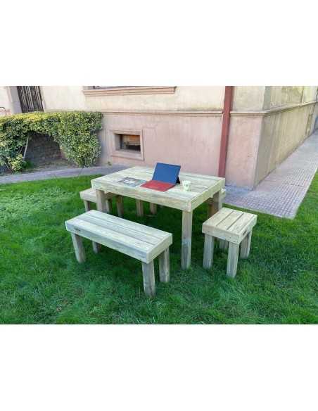 Conjunto de Mesa y 4 Bancos de Madera para Jardín | Vida Huerto