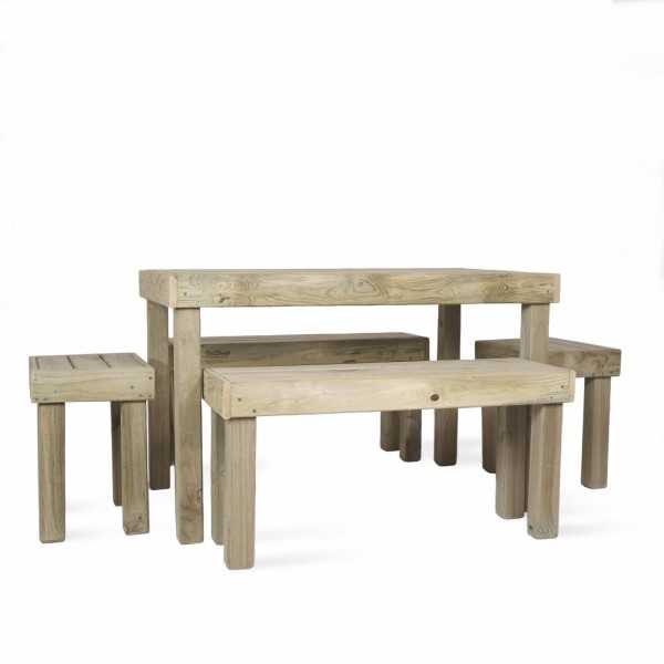 Conjunto de Mesa y 4 Bancos de Madera para Jardín | Vida Huerto