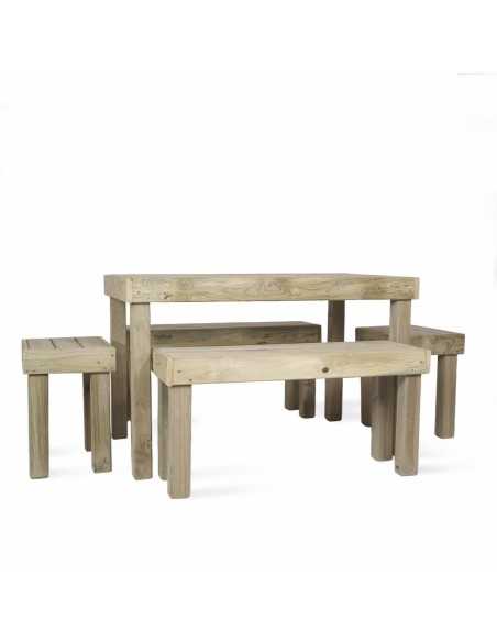 Conjunto de Mesa y 4 Bancos de Madera para Jardín | Vida Huerto